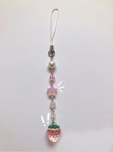 pembe çilekli telefon charmı