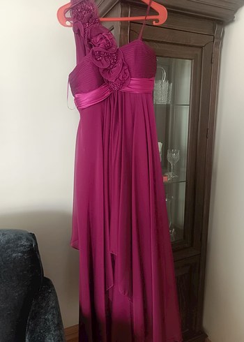 Mor Mürdüm Straplez Uzun Abiye Elbise - Görsel 4