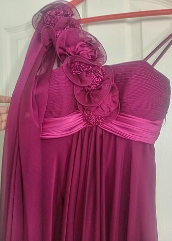 Mor Mürdüm Straplez Uzun Abiye Elbise - Görsel 2