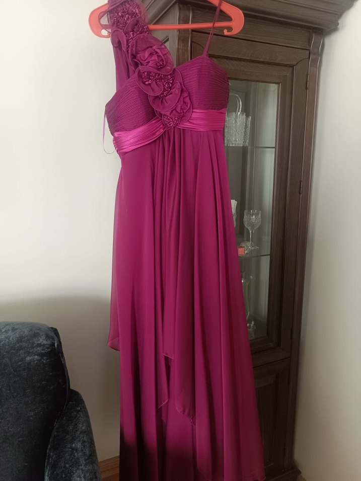 Mor Mürdüm Straplez Uzun Abiye Elbise - Görsel 4