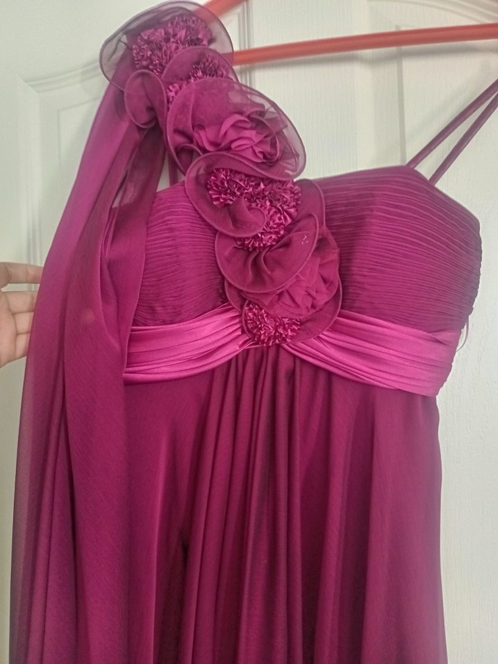 Mor Mürdüm Straplez Uzun Abiye Elbise - Görsel 2