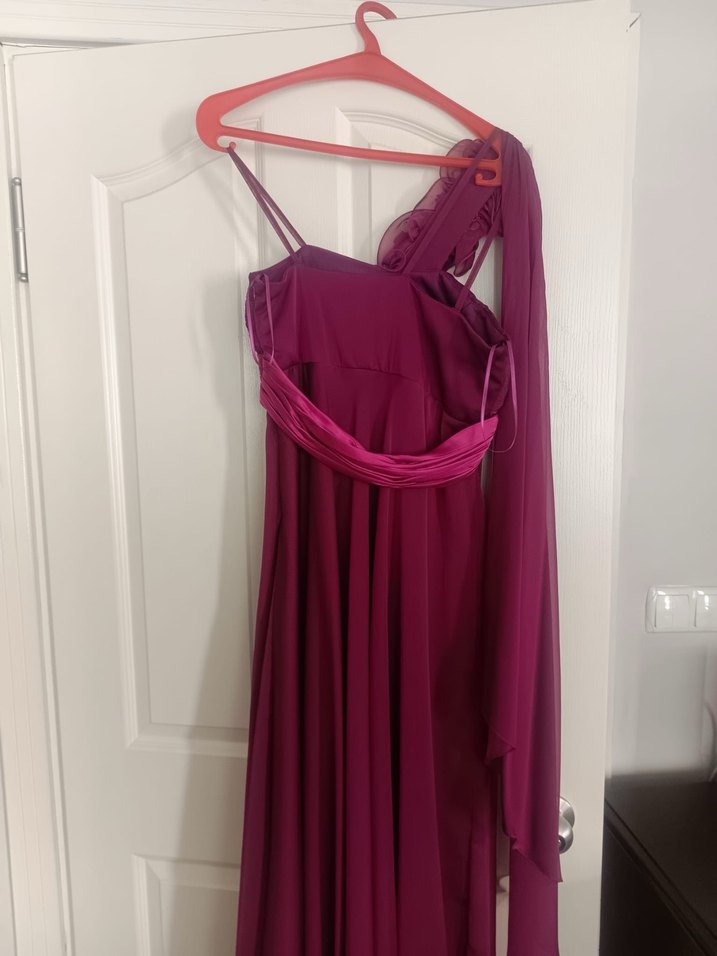 Mor Mürdüm Straplez Uzun Abiye Elbise - Görsel 5