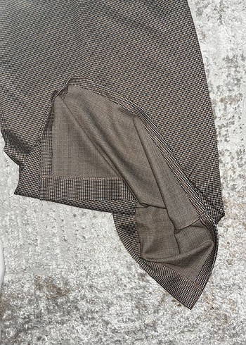 Kemerli Dizaltı  kahverengi ekoseli Kadın kalem etek - Görsel 6