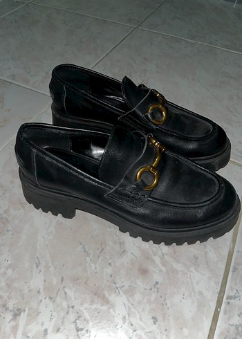 Siyah Deri Tokalı Platform Topuklu Kadın Loafer - Görsel 2