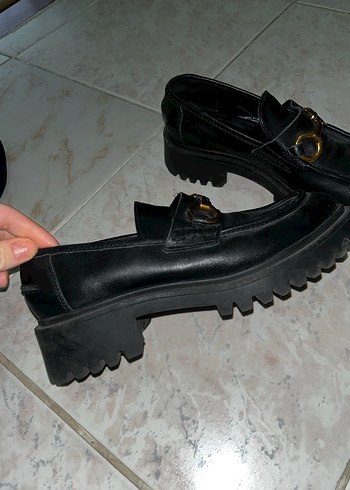 Siyah Deri Tokalı Platform Topuklu Kadın Loafer - Görsel 3