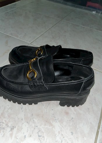 Siyah Deri Tokalı Platform Topuklu Kadın Loafer - Görsel 4