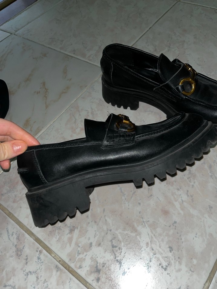 Siyah Deri Tokalı Platform Topuklu Kadın Loafer - Görsel 3