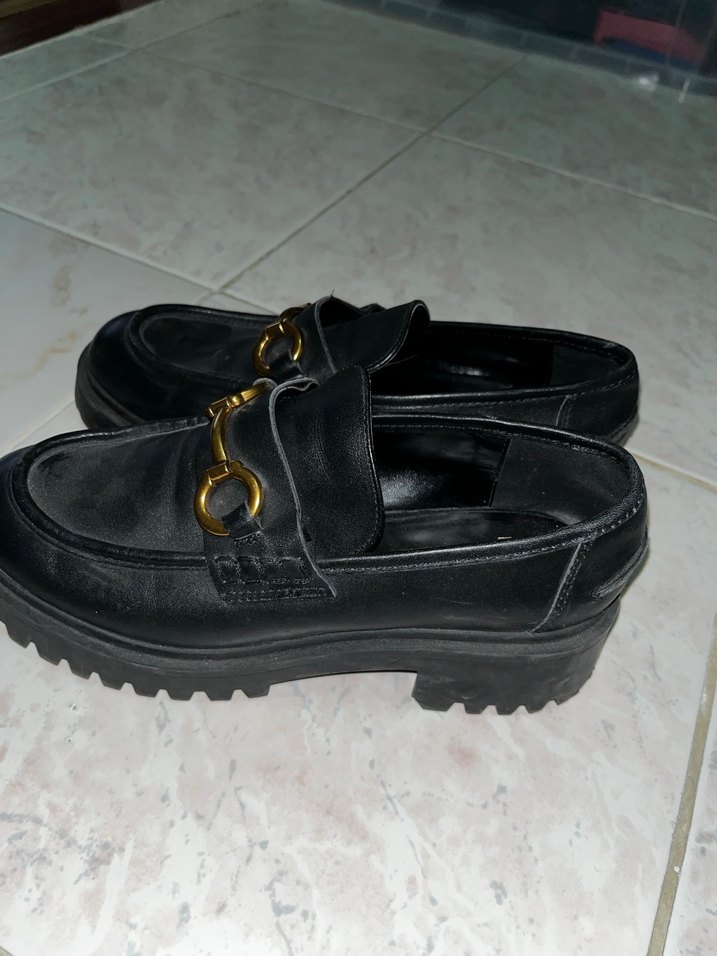 Siyah Deri Tokalı Platform Topuklu Kadın Loafer - Görsel 4