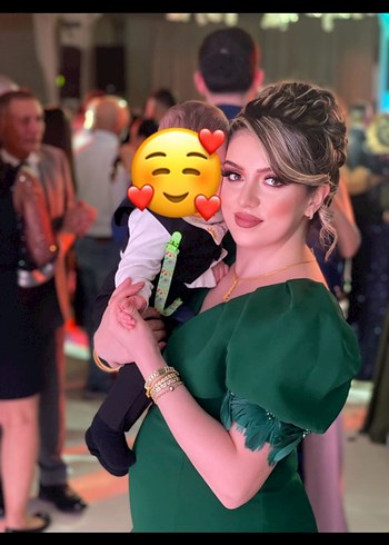 Yeşil haki uzun yırtmaçlı kuyruklu Abiye Elbise - Görsel 3