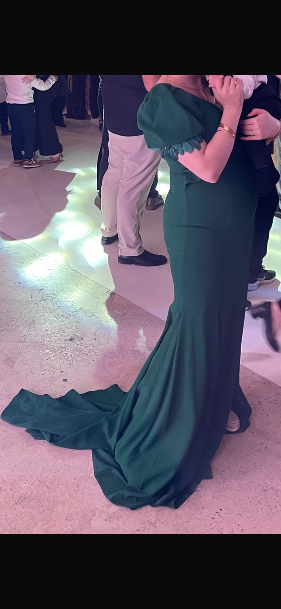 Yeşil haki uzun yırtmaçlı kuyruklu Abiye Elbise - Görsel 4