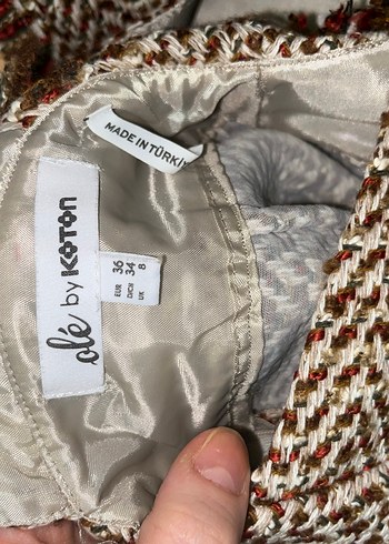 Koton Bohem Mini Örme Kahverengi ekoseli Elbise - Görsel 6