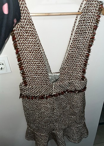 Koton Bohem Mini Örme Kahverengi ekoseli Elbise - Görsel 5