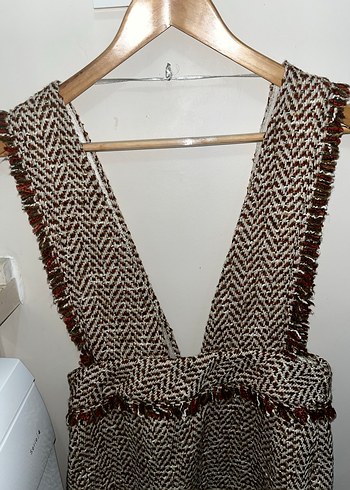 Koton Bohem Mini Örme Kahverengi ekoseli Elbise - Görsel 3