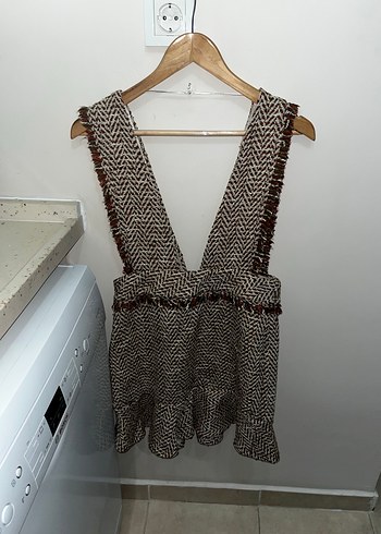 Koton Bohem Mini Örme Kahverengi ekoseli Elbise - Görsel 2