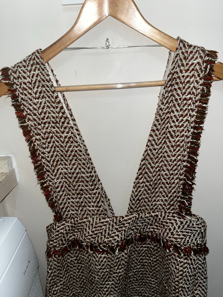 Koton Bohem Mini Örme Kahverengi ekoseli Elbise - Görsel 3