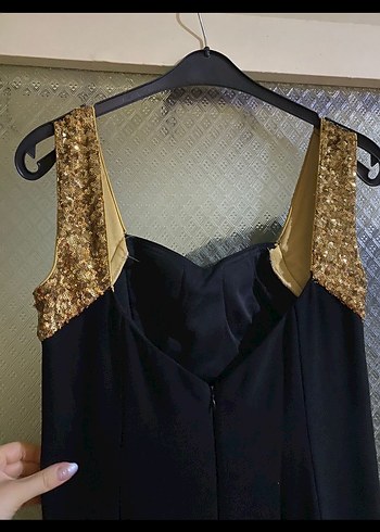 Kadın Siyah Altın Kuşaklı Uzun Abiye Elbise - Görsel 8