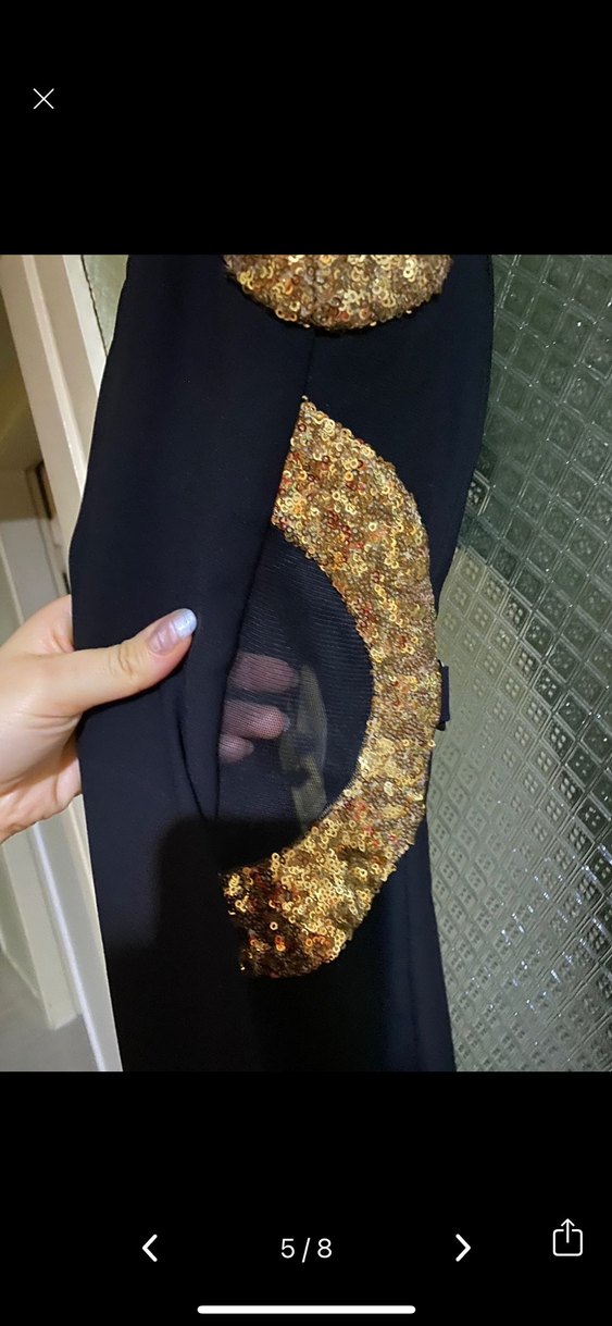 Kadın Siyah Altın Kuşaklı Uzun Abiye Elbise - Görsel 5