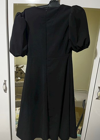 Siyah Parlak Midi Kadın elbise - Görsel 6
