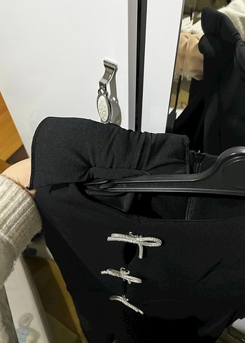 Siyah Parlak Midi Kadın elbise - Görsel 7