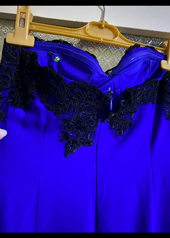 Saks Mavisi Drapeli Uzun Abiye Elbise - Görsel 4