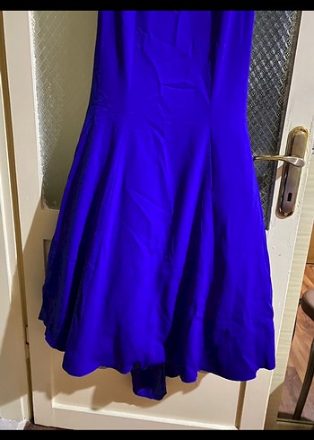 Saks Mavisi Drapeli Uzun Abiye Elbise - Görsel 6