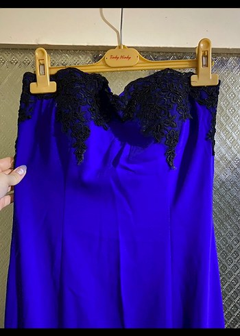 Saks Mavisi Drapeli Uzun Abiye Elbise - Görsel 2