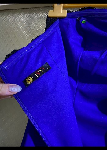 Saks Mavisi Drapeli Uzun Abiye Elbise - Görsel 7