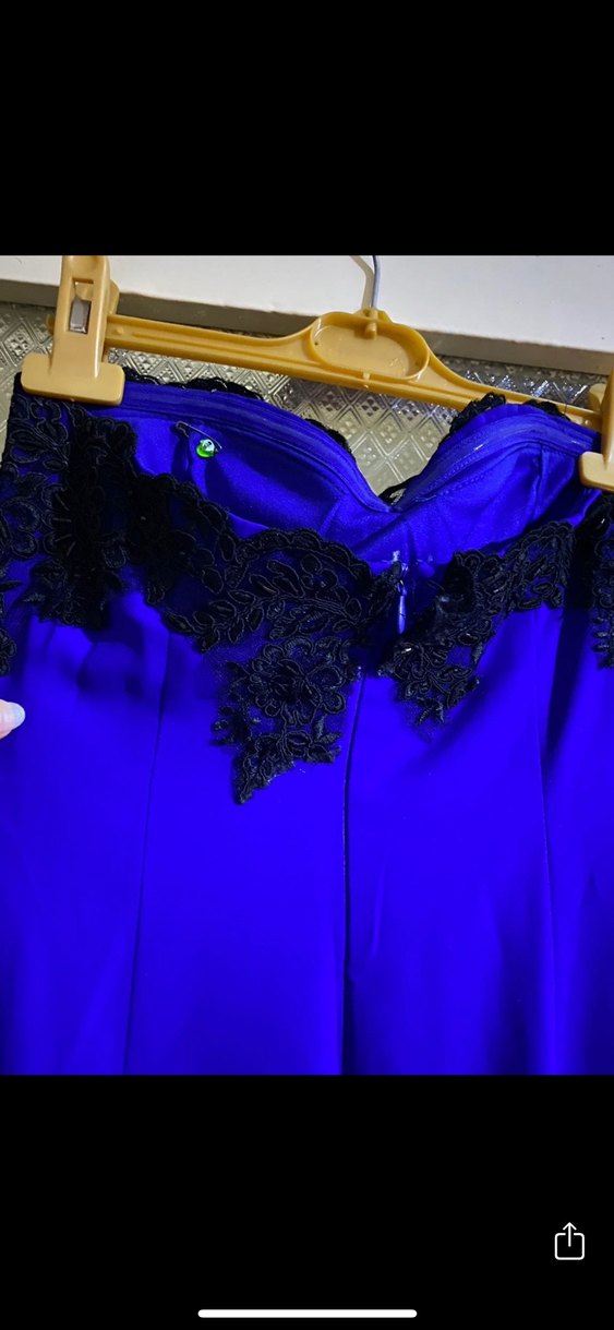 Saks Mavisi Drapeli Uzun Abiye Elbise - Görsel 4