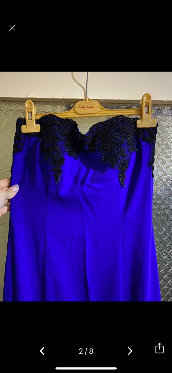 Saks Mavisi Drapeli Uzun Abiye Elbise - Görsel 2