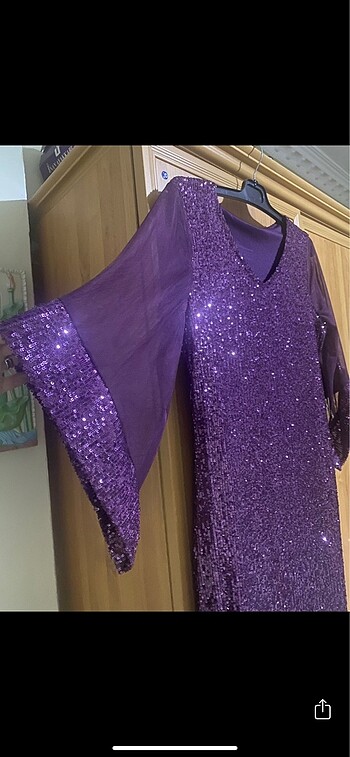 Pul payet patlıcan moru büyük beden abiye - Görsel 5