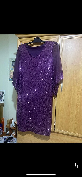 Pul payet patlıcan moru büyük beden abiye - Görsel 6