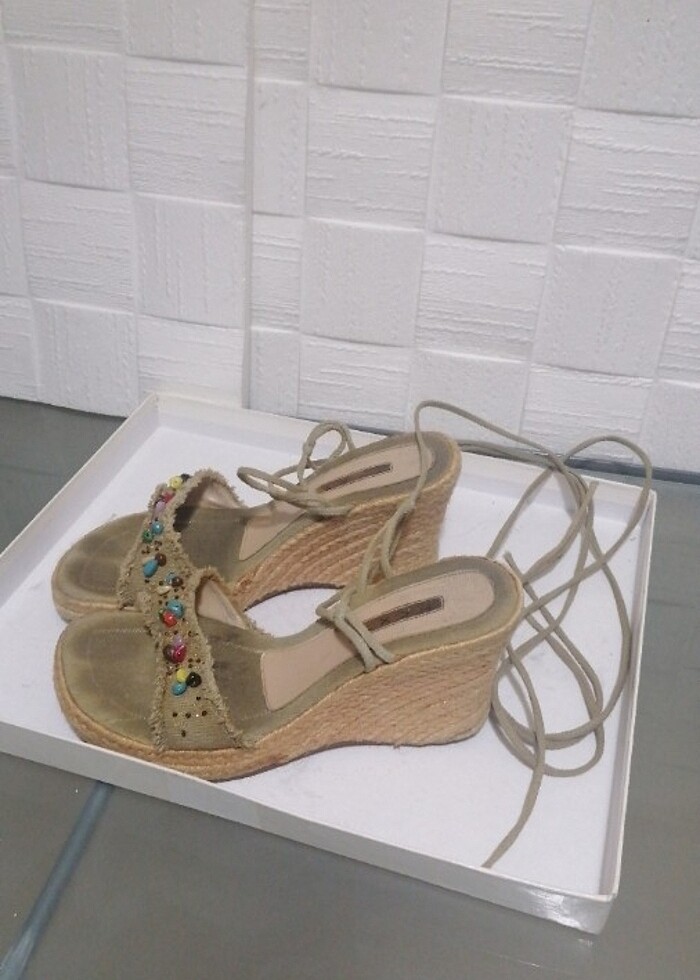 Çapraz bağlanan  jeans kumaş ayakkabı  - Görsel 2