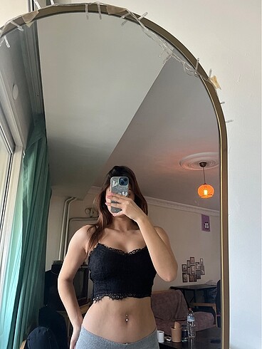 siyah dantel crop