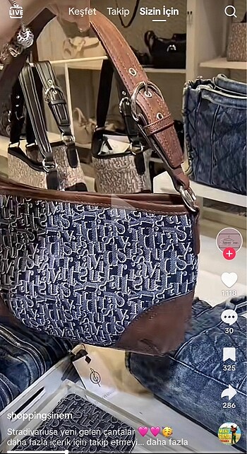  Beden kahverengi Renk Stradivarius Monogram desenli çanta