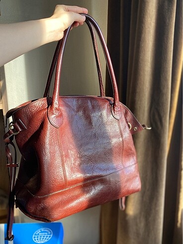 Massimo Dutti Bordo Deri Shopper Çanta
