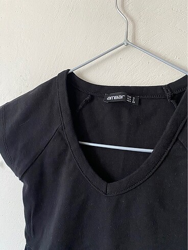 xs Beden dar v yaka belde crop tshirt