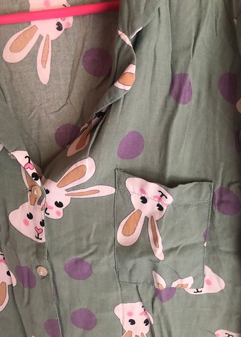 s Beden turkuaz Renk Düğmeli Pamuklu Uzun Kollu pijama