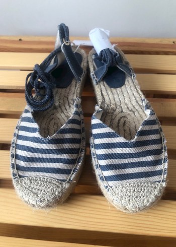 Kadın Mavi Çizgili Hasır Dolgu Topuk Espadril - Görsel 7