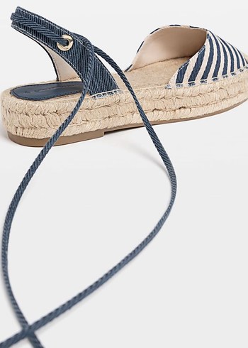 Kadın Mavi Çizgili Hasır Dolgu Topuk Espadril - Görsel 6