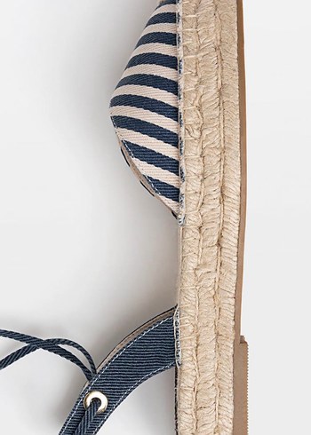 Kadın Mavi Çizgili Hasır Dolgu Topuk Espadril - Görsel 4
