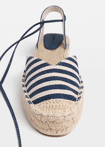 Kadın Mavi Çizgili Hasır Dolgu Topuk Espadril - Görsel 2