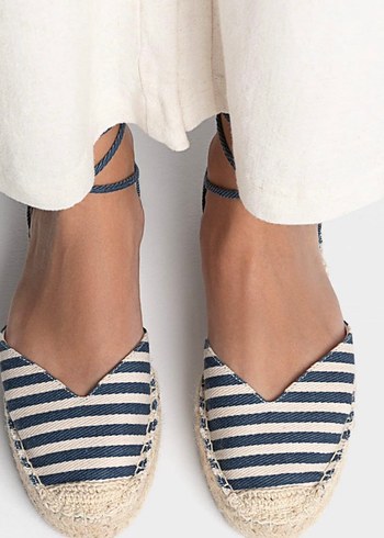 Kadın Mavi Çizgili Hasır Dolgu Topuk Espadril - Görsel 5