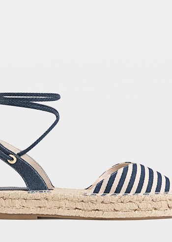 Kadın Mavi Çizgili Hasır Dolgu Topuk Espadril - Görsel 3