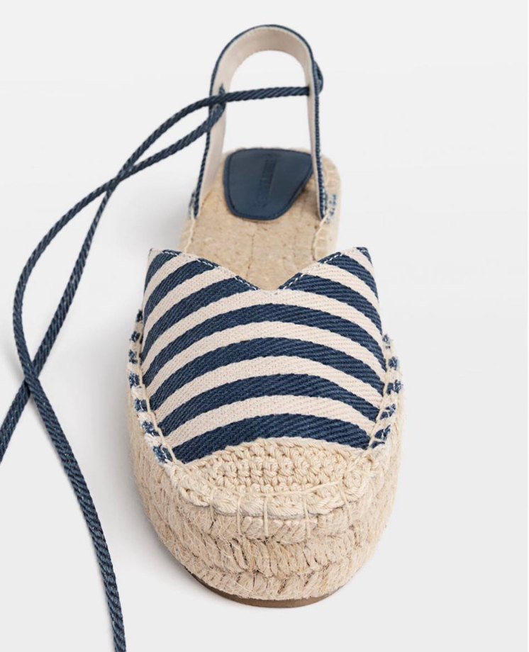 Kadın Mavi Çizgili Hasır Dolgu Topuk Espadril - Görsel 2
