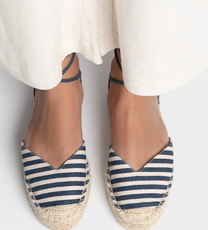 Kadın Mavi Çizgili Hasır Dolgu Topuk Espadril - Görsel 5