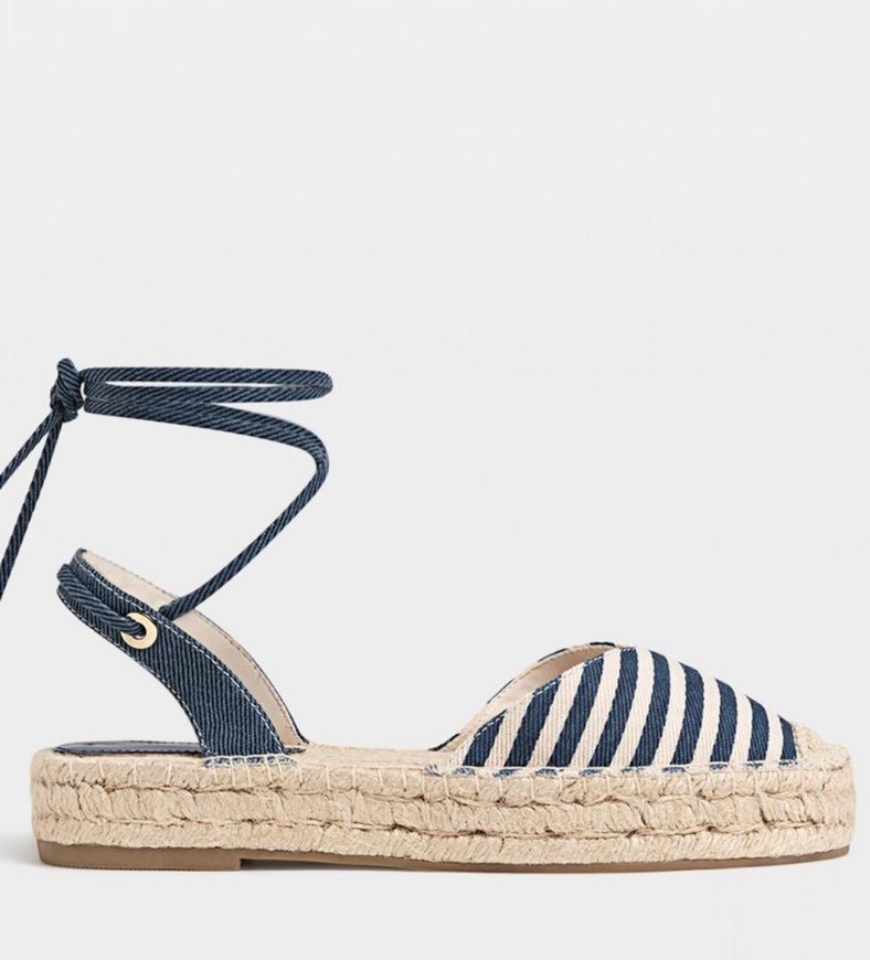 Kadın Mavi Çizgili Hasır Dolgu Topuk Espadril - Görsel 3