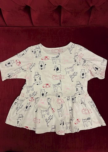 Kız Çocuk Beyaz Baskılı Fırfırlı Tunik Tşhirt - Görsel 2
