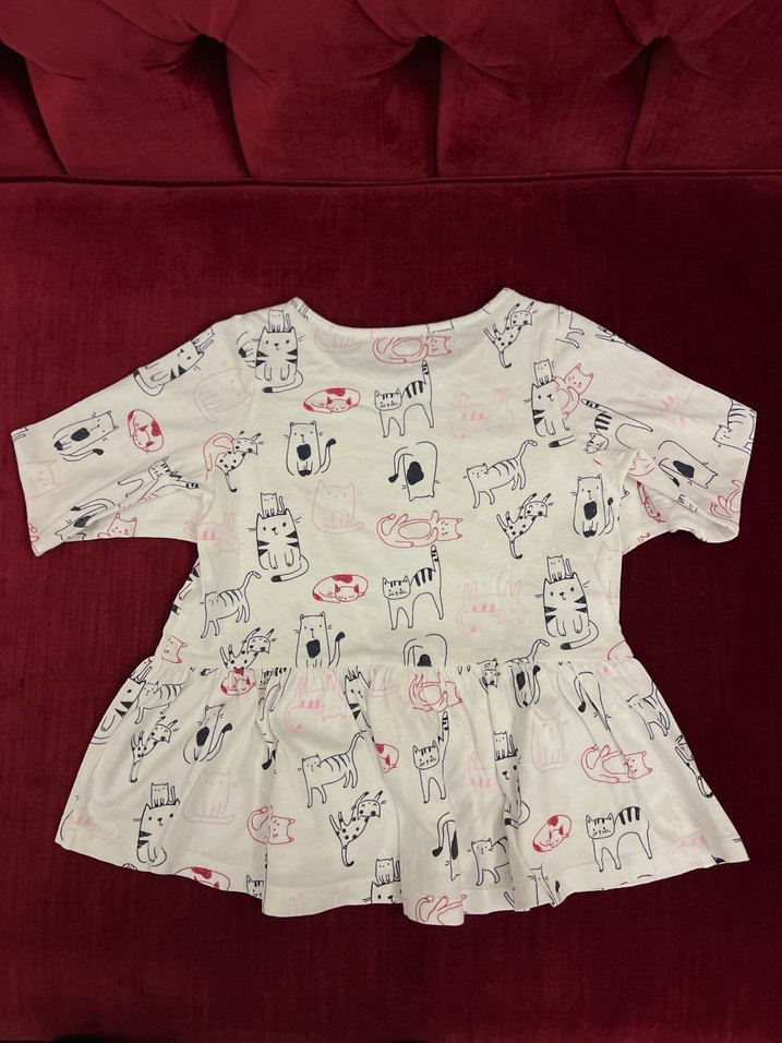 Kız Çocuk Beyaz Baskılı Fırfırlı Tunik Tşhirt - Görsel 2