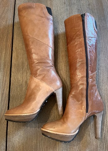 DİVARESE MARKA Camel Deri  Platformlu Diz Boyu Çizme - Görsel 5