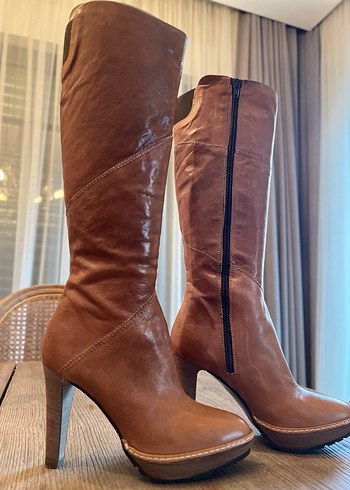 DİVARESE MARKA Camel Deri  Platformlu Diz Boyu Çizme - Görsel 2